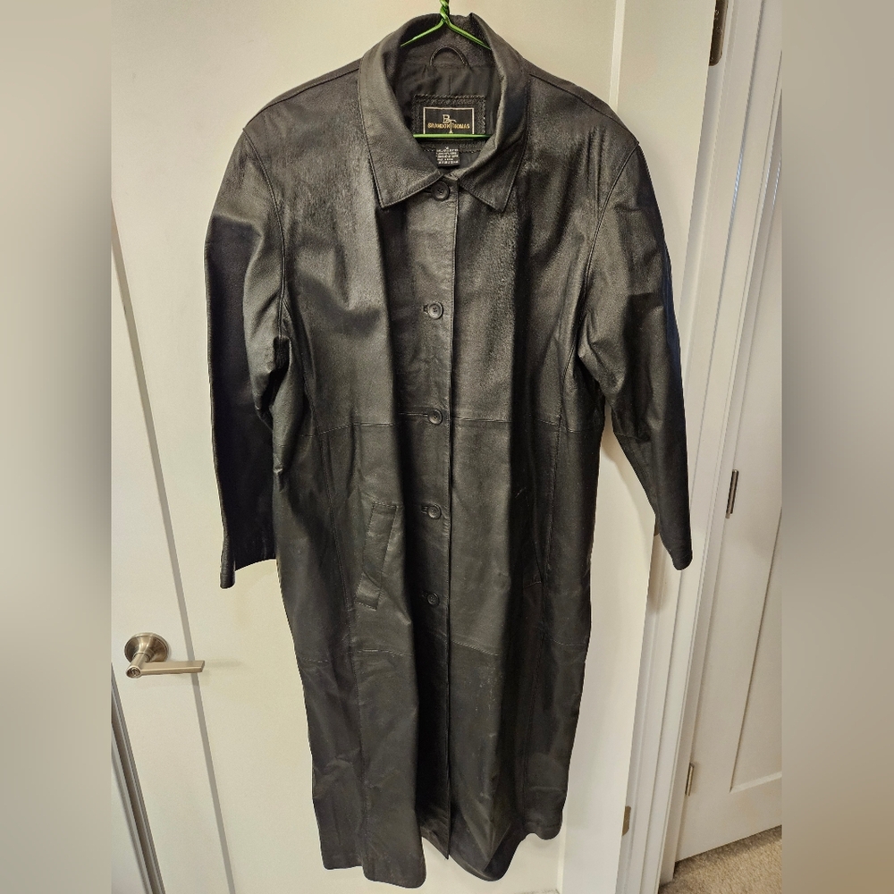 NWOT - Leather Brandon Thomas Black Long Trench Coat - Size 1X